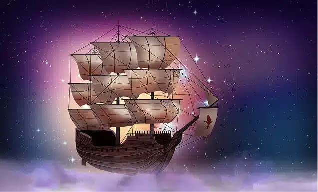 Illustration digitale d’un bateau volant représentant une identité visuelle unique pour un site web créatif
