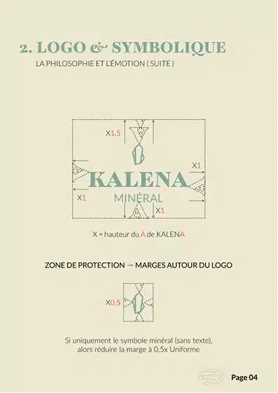 Marges spécifiques du logo pour l'image de marque haut de gamme Kalena mineral