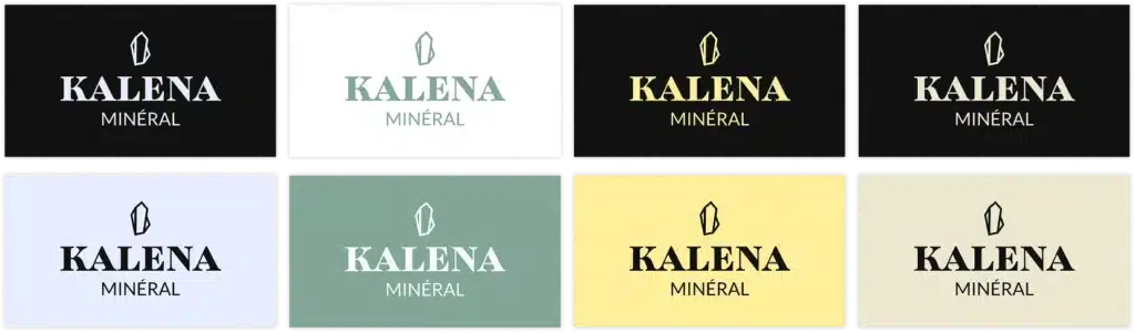 Résultat final identité visuelle Kalena Minéral déclinaisons logo et applications sur tote bag