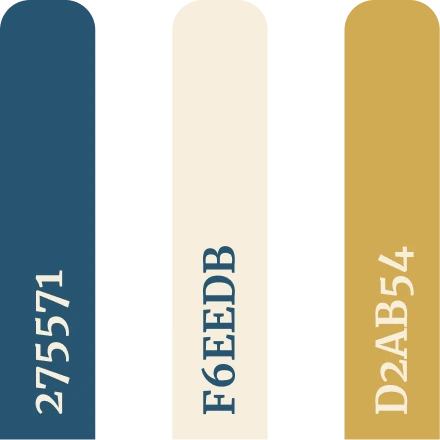Palette de couleurs de l'identité visuelle Elganaur composée d'un bleu profond, d'un ivoire et d'un or inspirés de la parfumerie artisanale.